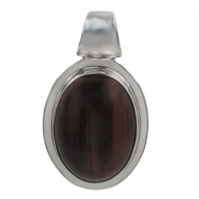 Oval Red Tiger Eye Pendant, Sterling Silver